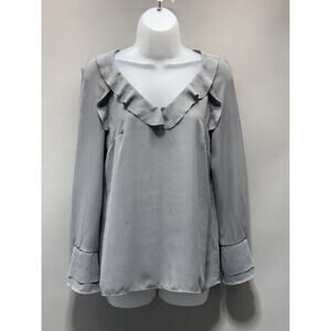 Banana Republic Women's Long Sleeve Carmen Ruffle Blouse Top Pico Green Size XS